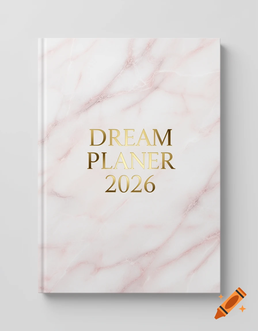 A white and pink marble book cover features 'DREAM PLANER 2026' in elegant gold text.