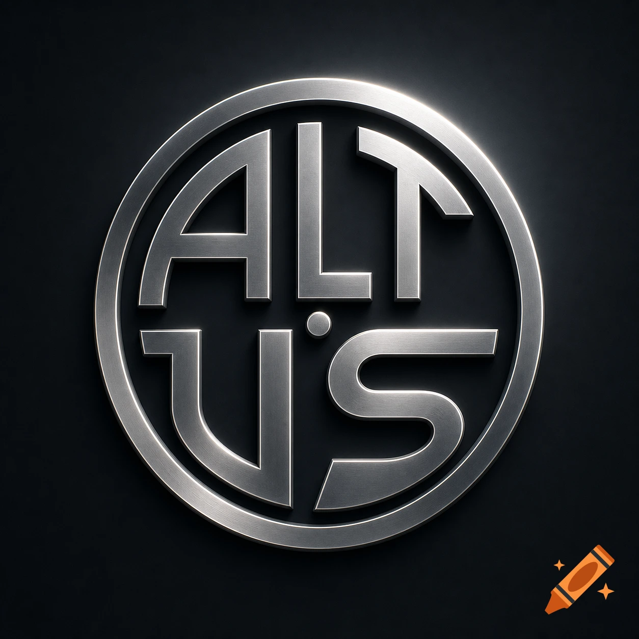 A metallic circular logo with the letters "ALT · US" embossed in a modern, stylized font on a dark background.