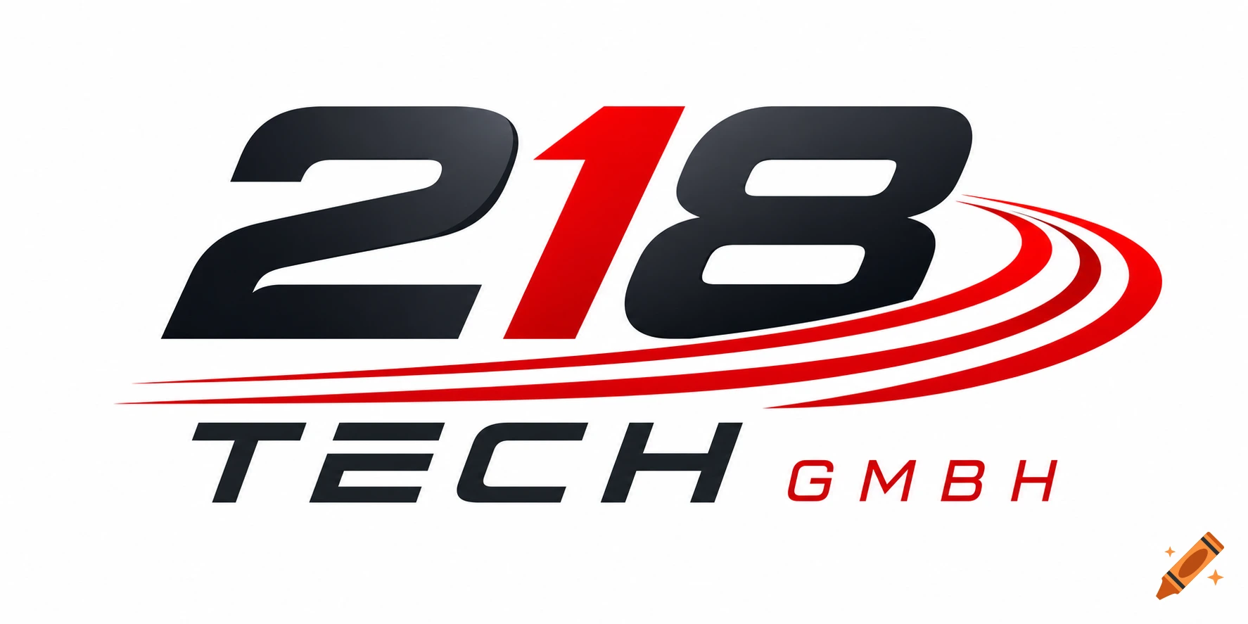 A black and red logo for '218 Tech GmbH' with swooshing red lines on a white background.