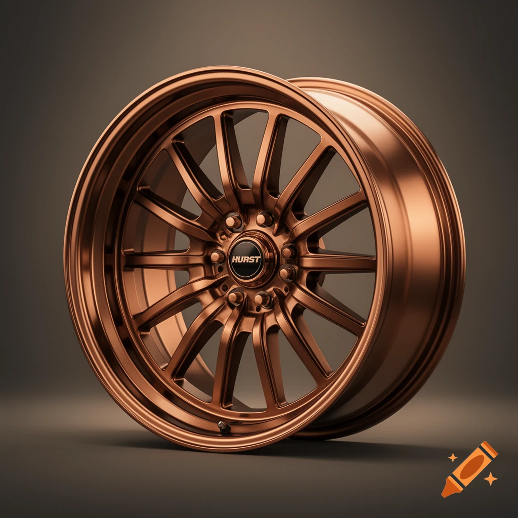 A single bronze Hurst Stunner car wheel with multiple spokes on a dark background.