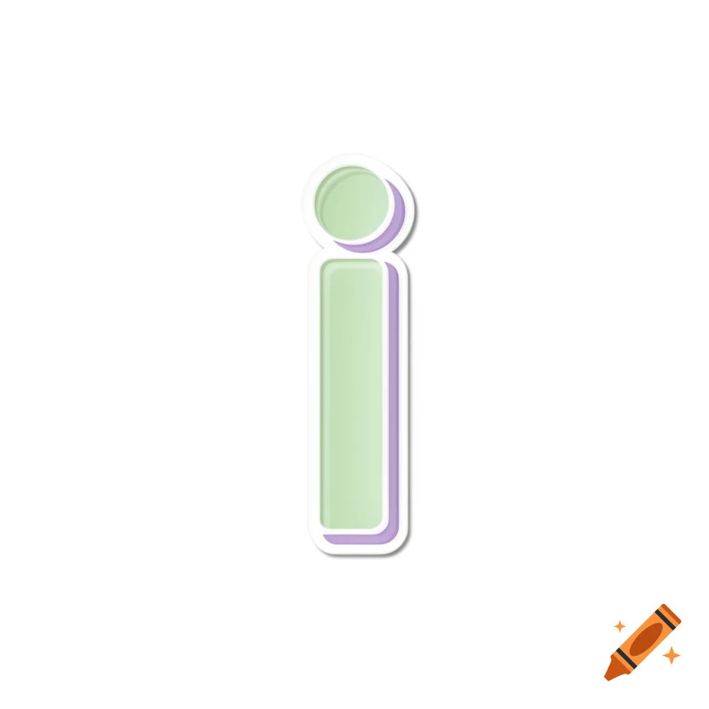 A stylized lowercase 'i' sticker, colored light green and purple with a white outline and shadow, on a white background.