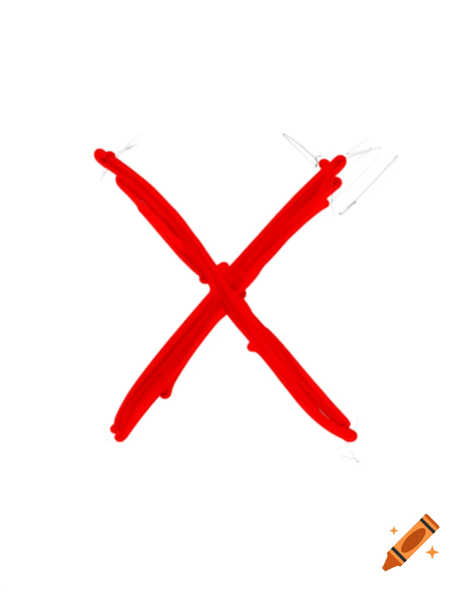 A large, crude, hand-drawn red 'X' on a plain white background.