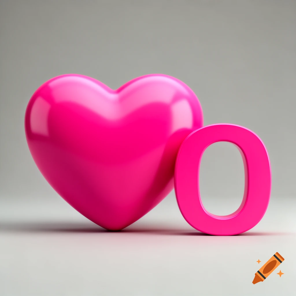 A shiny pink heart next to a pink letter 'O' on a light gray background.