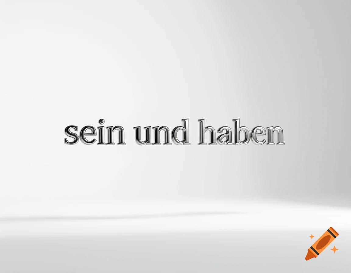 3D metallic text 'sein und haben' on a white background.