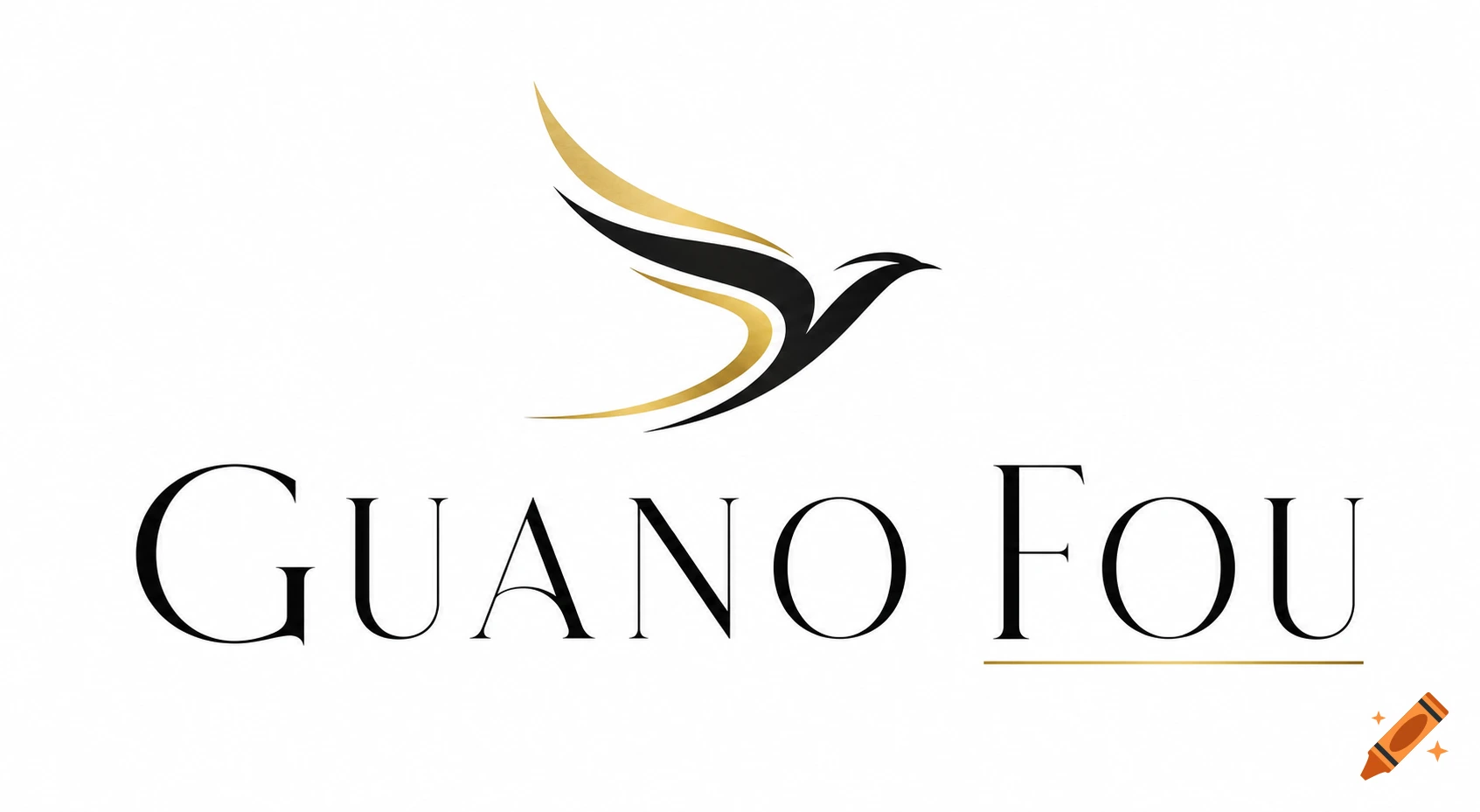An elegant logo featuring a stylized black and gold bird in flight above the black text 'GUANO FOU' with a gold underline.