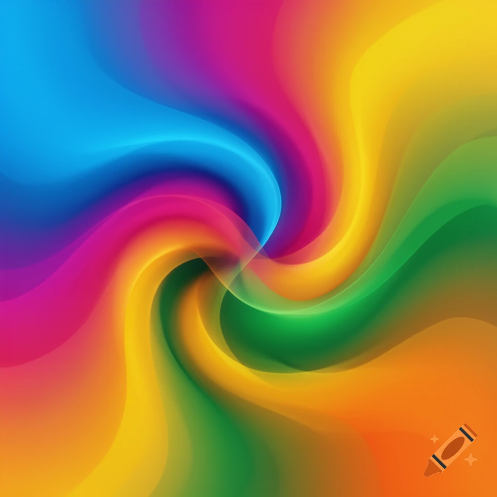An abstract, vibrant swirl of flowing colors including blue, pink, yellow, orange, and green with a 3D evanescent effect.