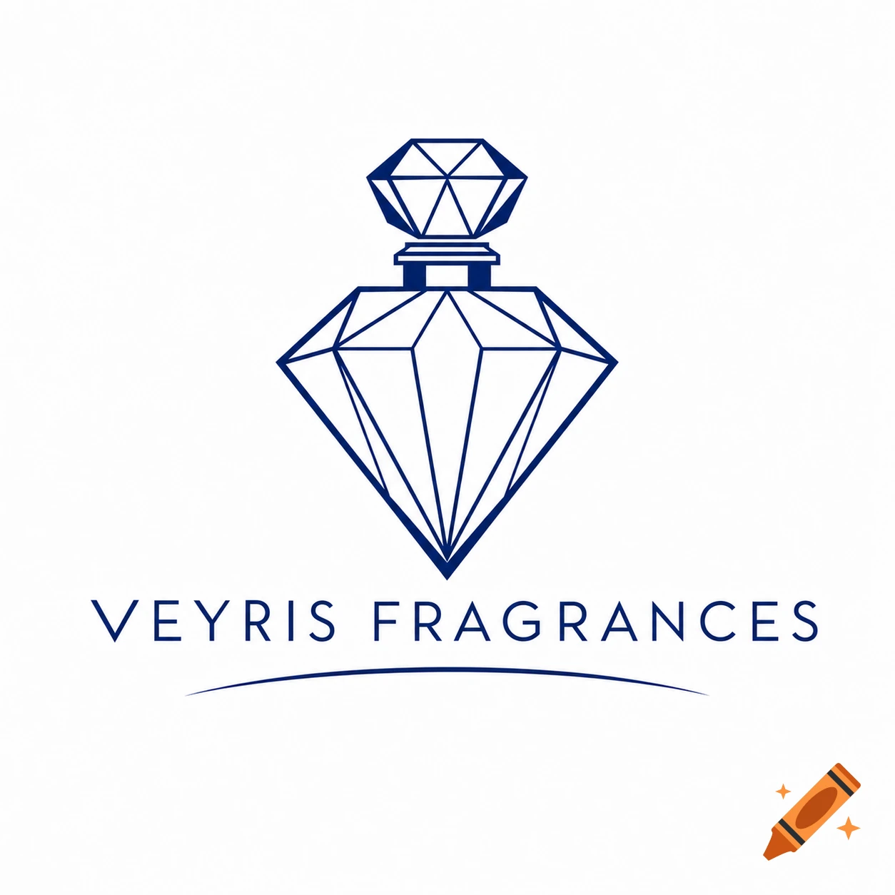 Minimalist blue line art logo of a diamond-cut perfume bottle with "Veyris Fragrances" text and a curved line below it on a white background.