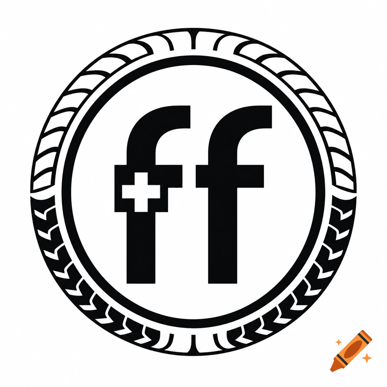 A black and white minimalist vector logo featuring two lowercase 'ff' letters, the first with an integrated cross, encircled by a stylized vehicle tire tread.