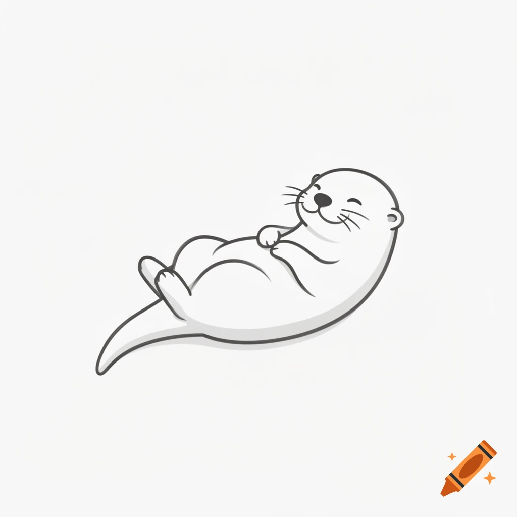 A simple outline cartoon illustration of a happy otter lying on its back.