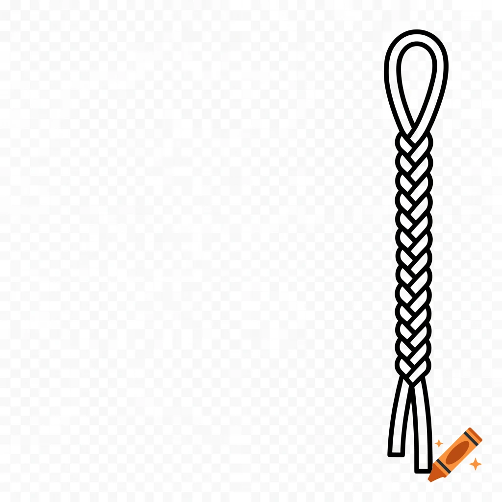 Minimalist black outline illustration of a braided cord with a loop at the top, on a transparent background.