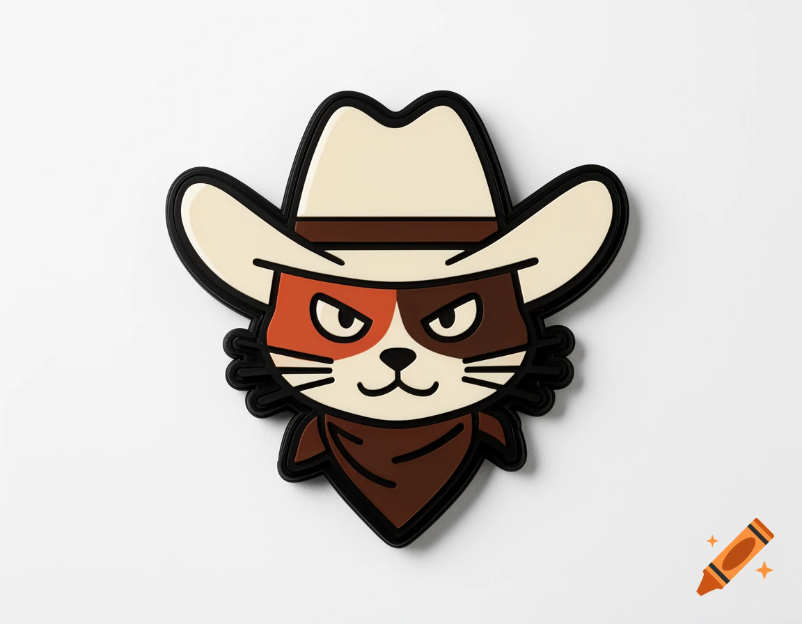 A layered laser-cut acrylic wall art of a confident cat wearing a cowboy hat and bandana, in a bold, minimal flat vector style.