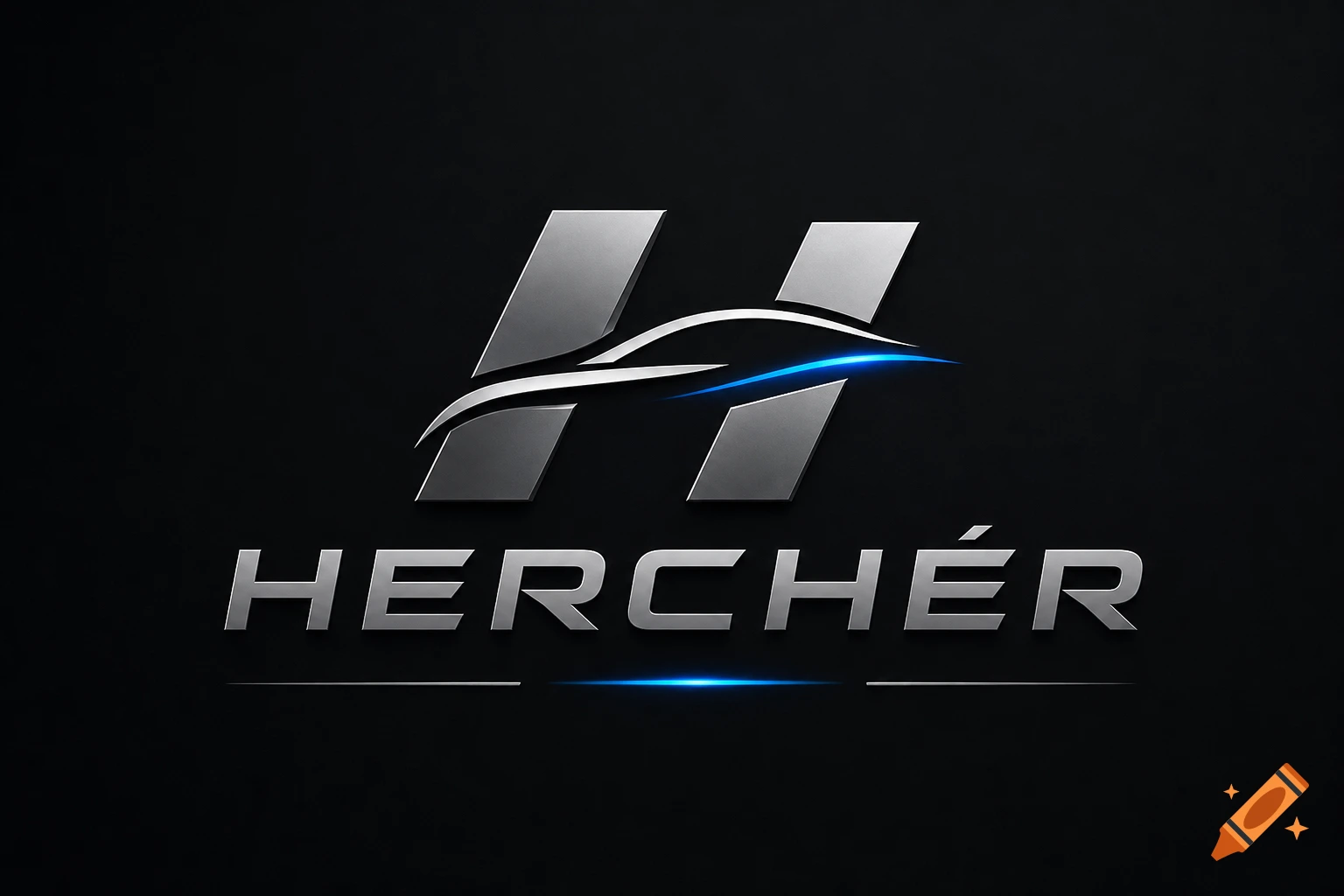 A sleek, metallic logo with a large 'H', a blue glowing car silhouette, and 'HERCHÉR' text.