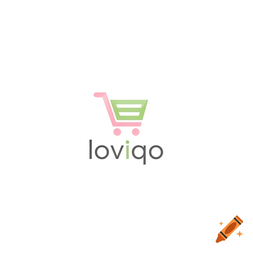 A minimalist logo featuring a pink and green shopping cart icon above the word "loviqo" on a white background.