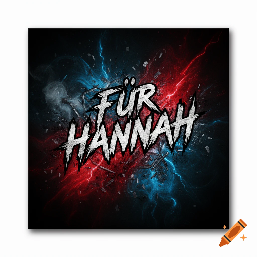 Grunge text 'FÜR HANNAH' against a dark background with red and blue lightning and shattered effects.