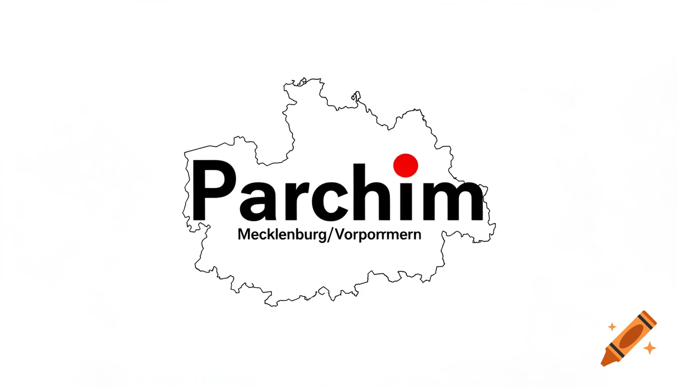 A black outline of the Mecklenburg/Vorpommern region on a white background, with the word "Parchim" in black text and a red dot on the 'i' marking a location.
