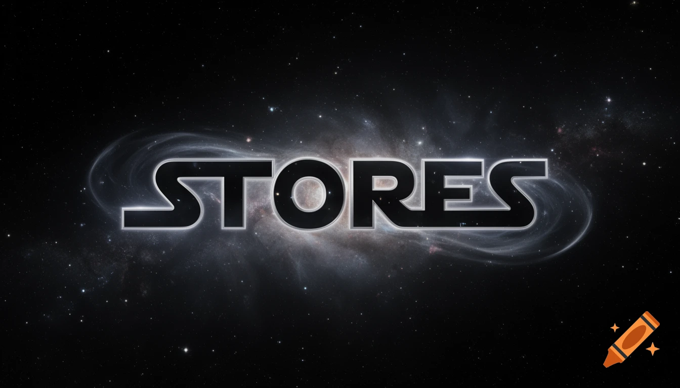 The word STORES in a metallic, glowing Star Wars-style font against a dark, starry outer space background with a galaxy swirl.