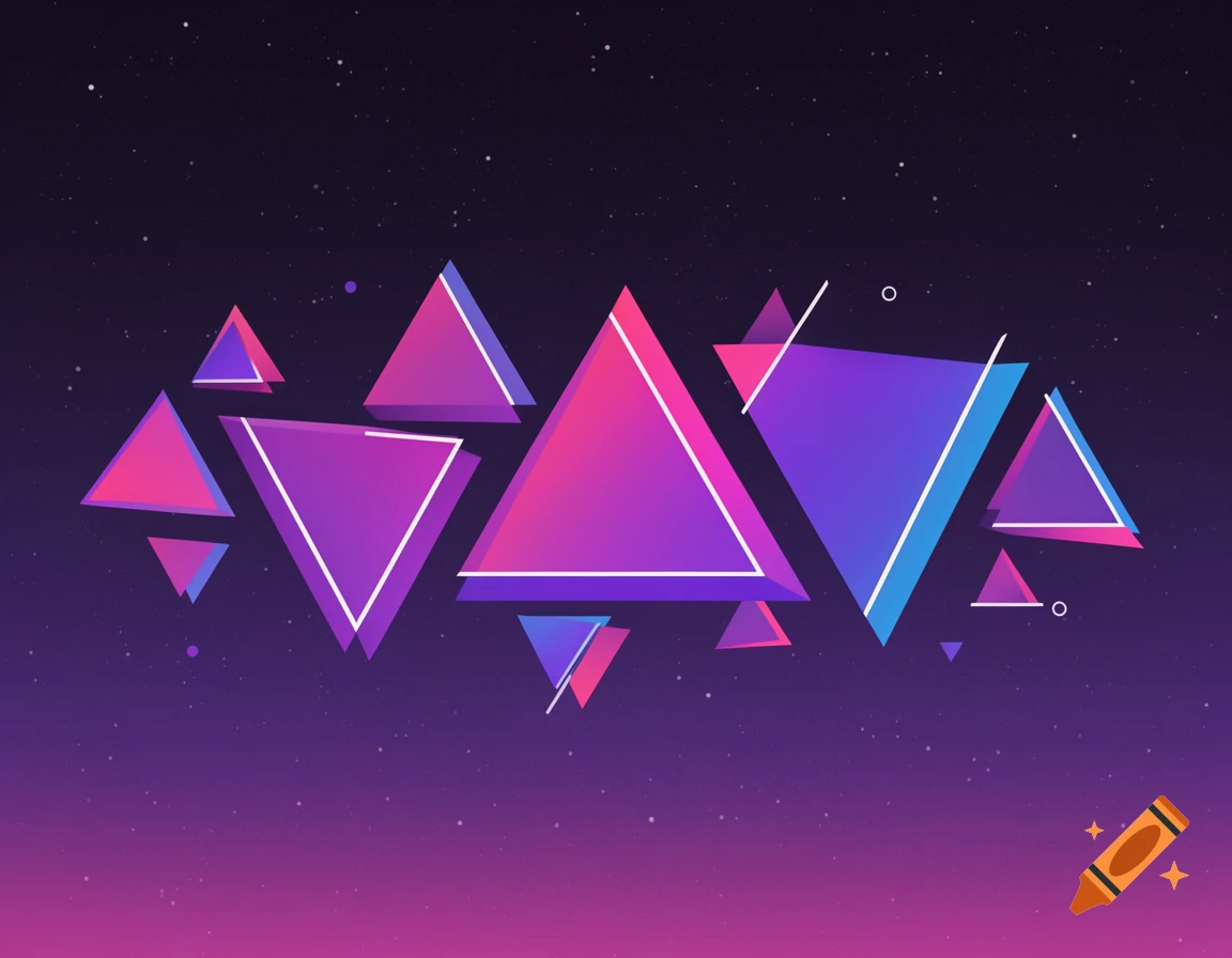 Abstract synthwave illustration of pink and purple gradient triangles against a dark starry sky.