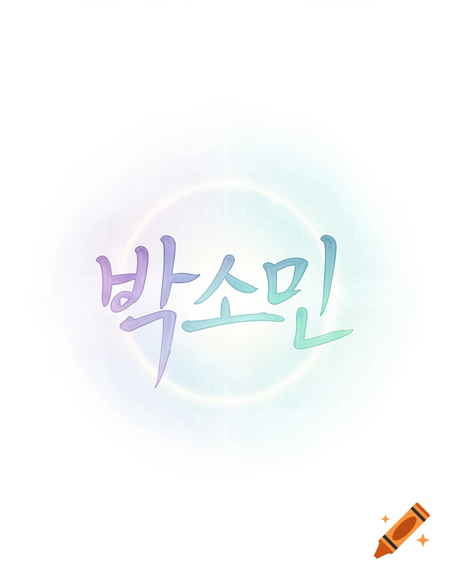 Stylized, glowing Korean name '박소민' (Park So-min) in pastel colors against a white background with a subtle aura.