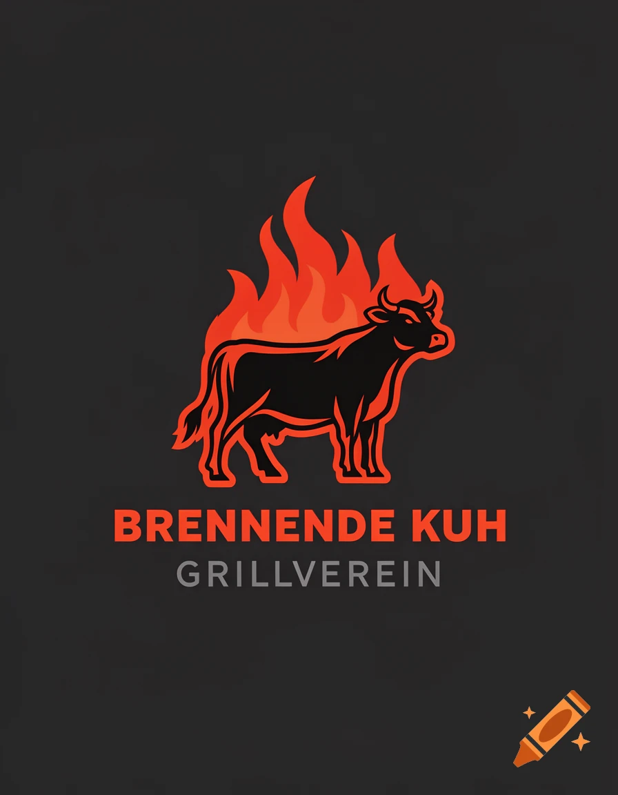 A black cow silhouette with red and orange flames behind it, above the text 'BRENNENDE KUH GRILLVEREIN' on a dark gray background. It's a logo design.