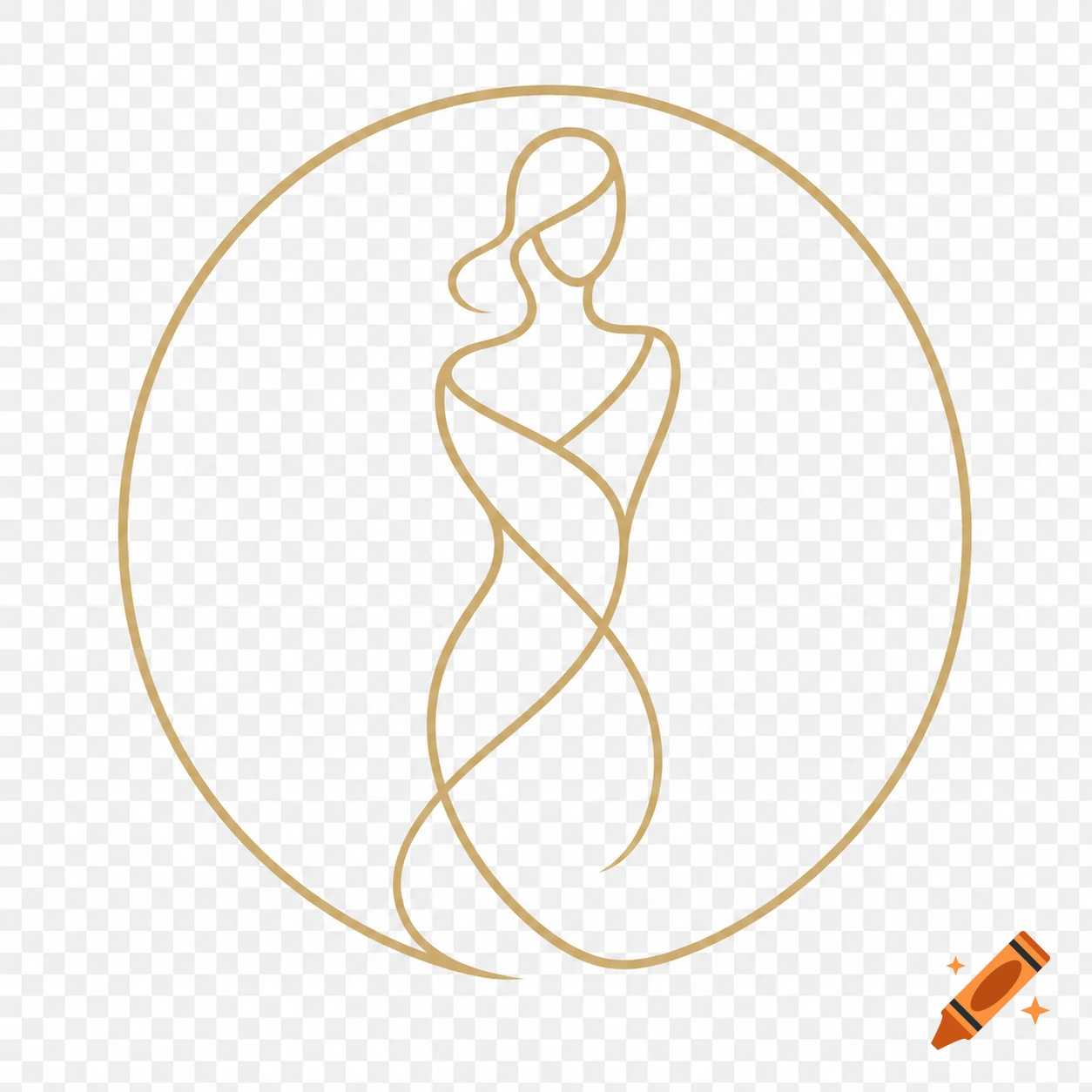 Minimalist champagne gold line art logo of an abstract woman's silhouette in a circular frame.