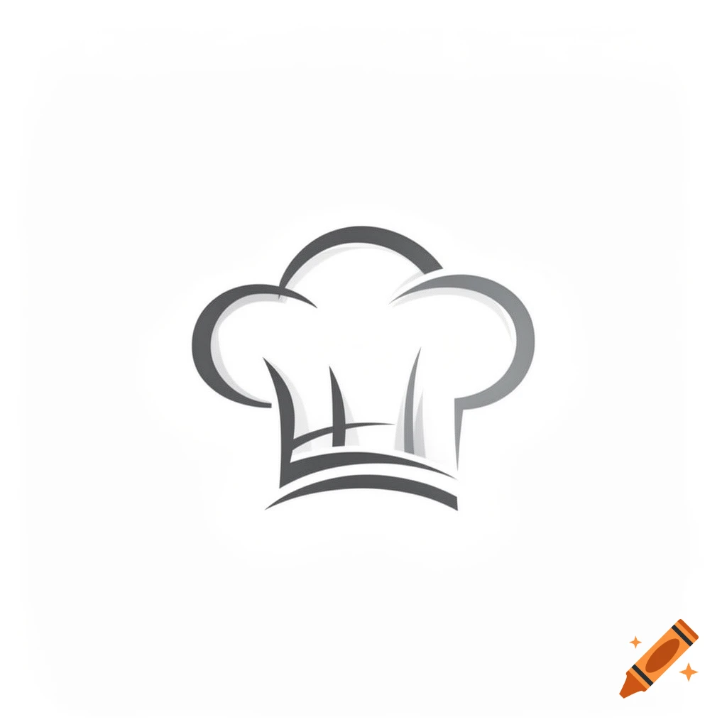 A stylized, monochrome icon of a chef's hat with curved lines and shading against a white background.