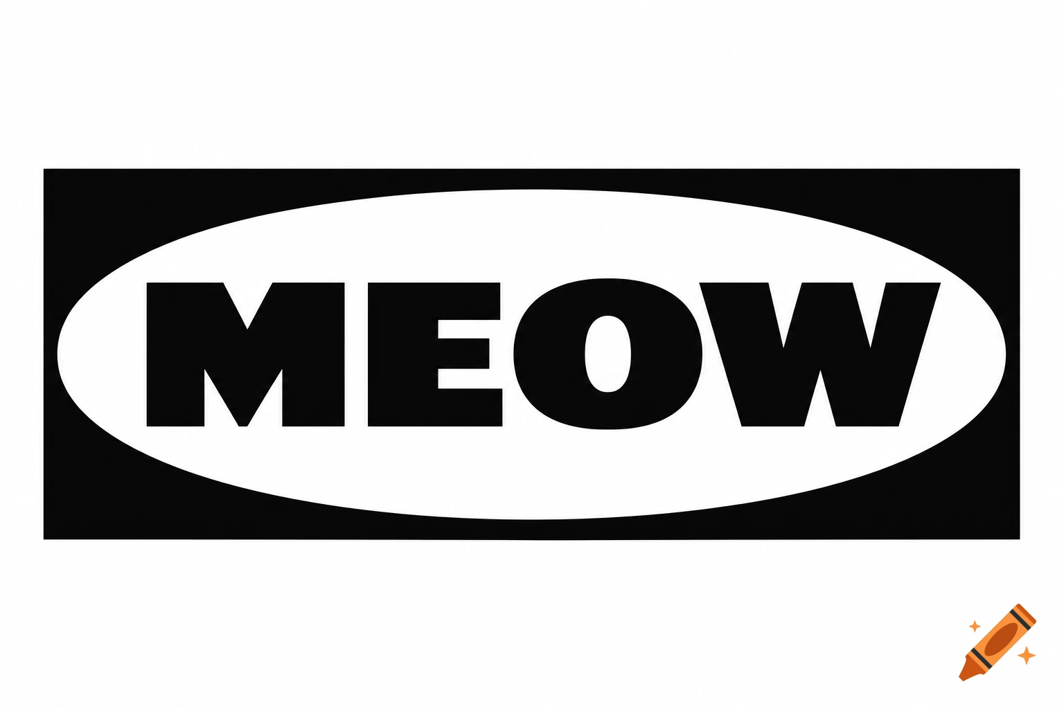 Black and white logo in IKEA style with the word 'MEOW' in a white oval on a black background.