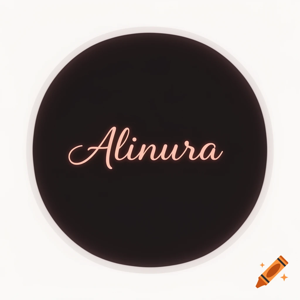 The name Alinura in pink script font on a black circle with a white border.