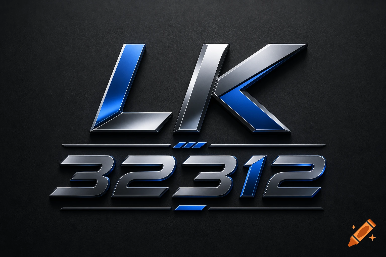 A metallic 3D logo with the letters LK in silver and blue, above the numbers 32312 in silver and blue, on a dark textured background.