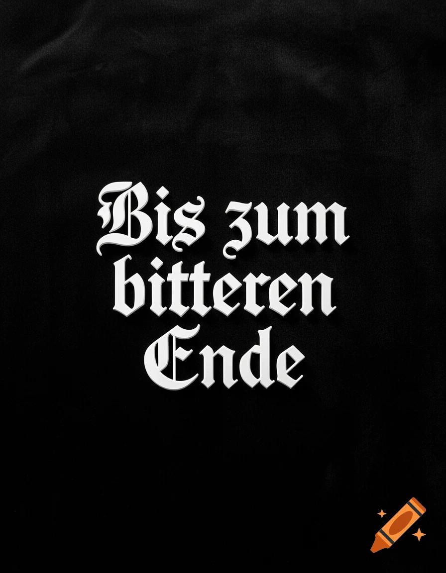 White text 'Bis zum bitteren Ende' in Gothic script on a black background.
