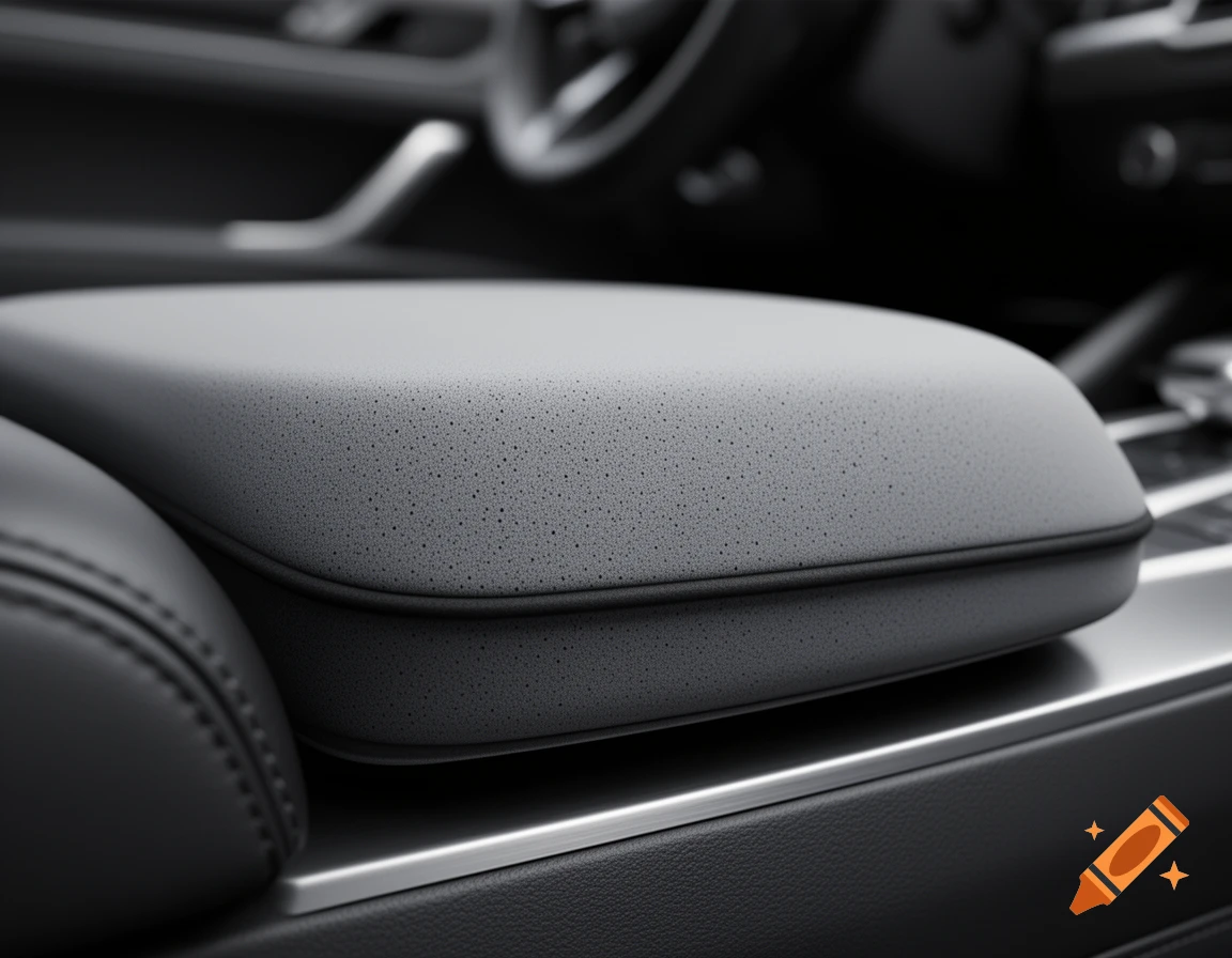Close-up of a gray polyurethane foam cushion in a car interior, with blurred background.