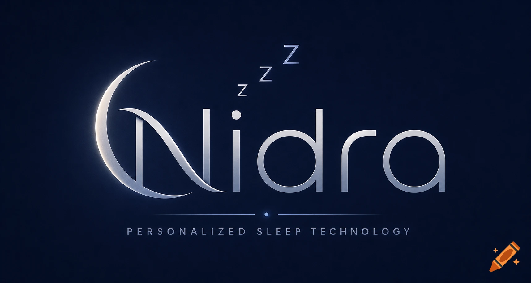 Sleek silver 'Nidra' logo with 'PERSONALIZED SLEEP TECHNOLOGY' text and Zs on a dark blue background.