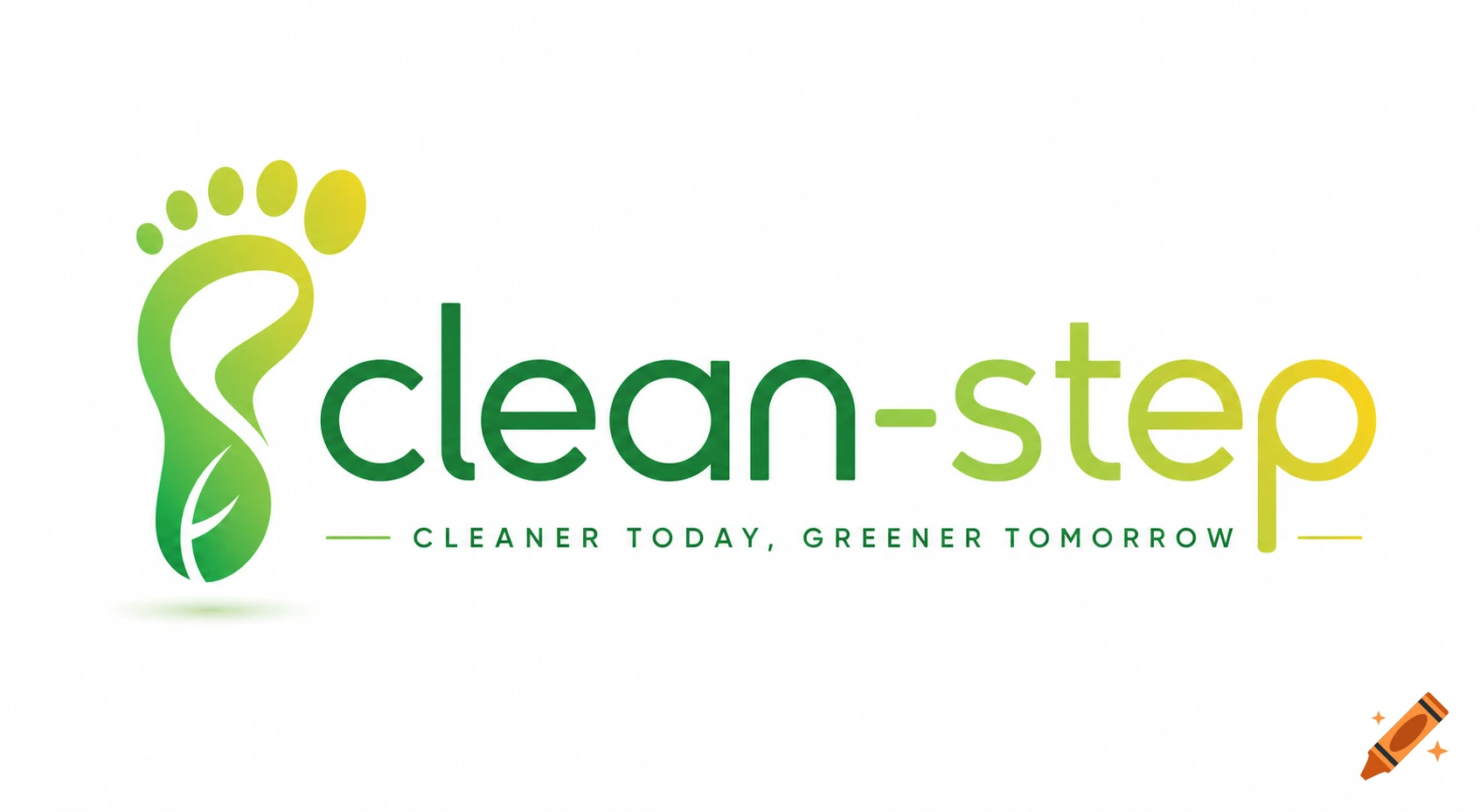 Green and yellow gradient logo for 'clean-step' featuring a foot made of a leaf and the slogan 'CLEANER TODAY, GREENER TOMORROW'.