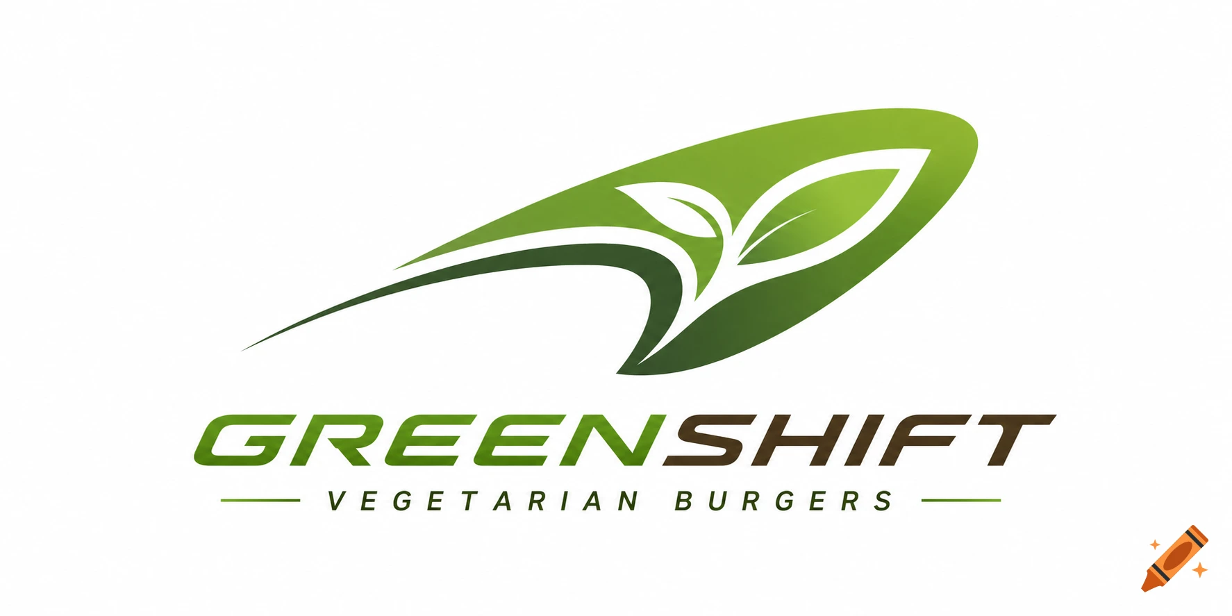 GreenShift Vegetarian Burgers logo with a stylized green leaf design resembling the McLaren logo.