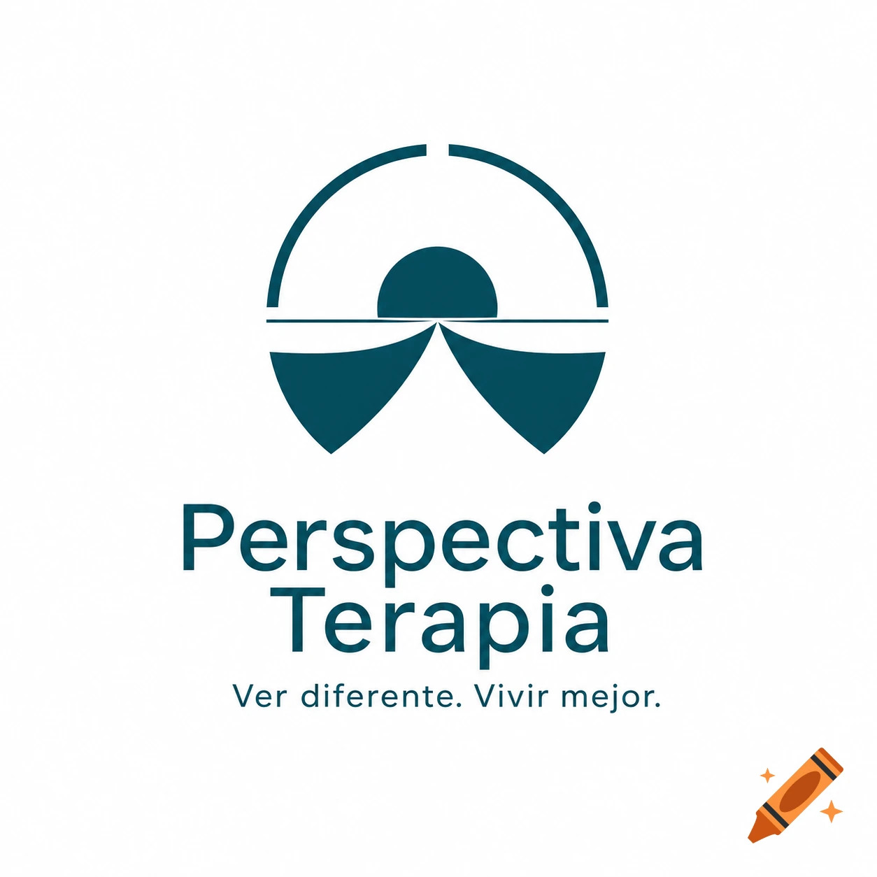 Minimalist teal logo with an abstract geometric symbol resembling a horizon, with "Perspectiva Terapia" and the tagline "Ver diferente. Vivir mejor." on a white background.