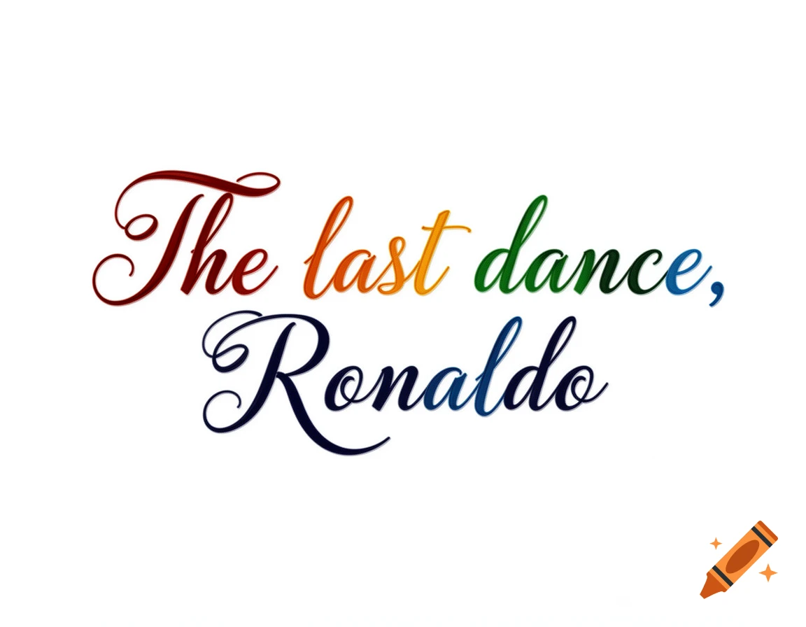 The phrase "The last dance, Ronaldo" in a flowing script font, with each word colored in a gradient of the rainbow spectrum on a white background.