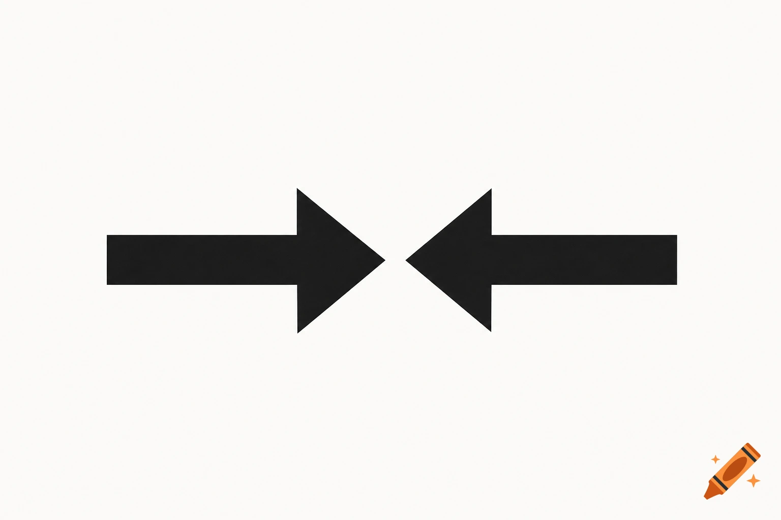 Two black arrows pointing towards each other with a narrow gap, centered on a white background.