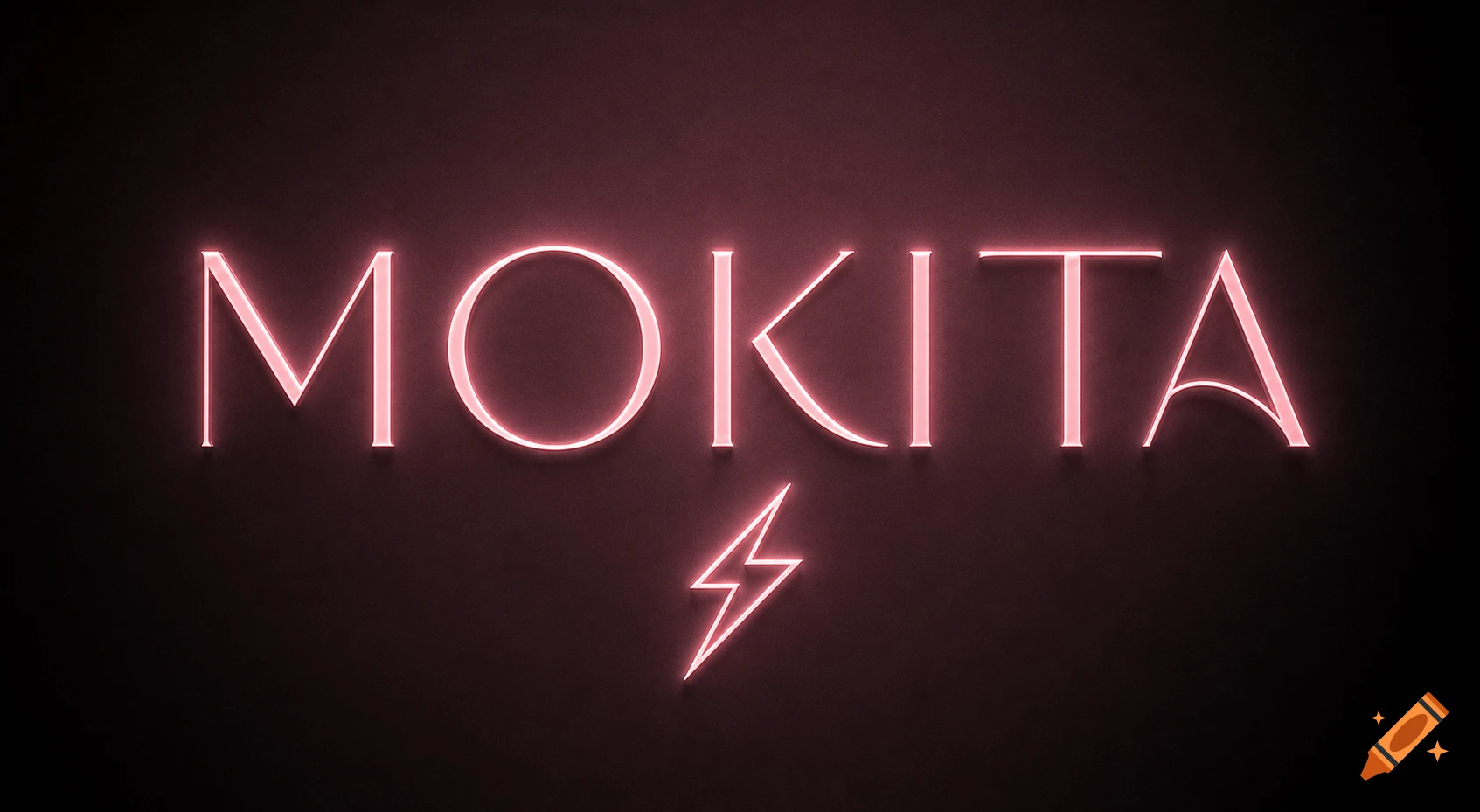 Pink neon MOKITA logo with a lightning bolt beneath on a dark background.