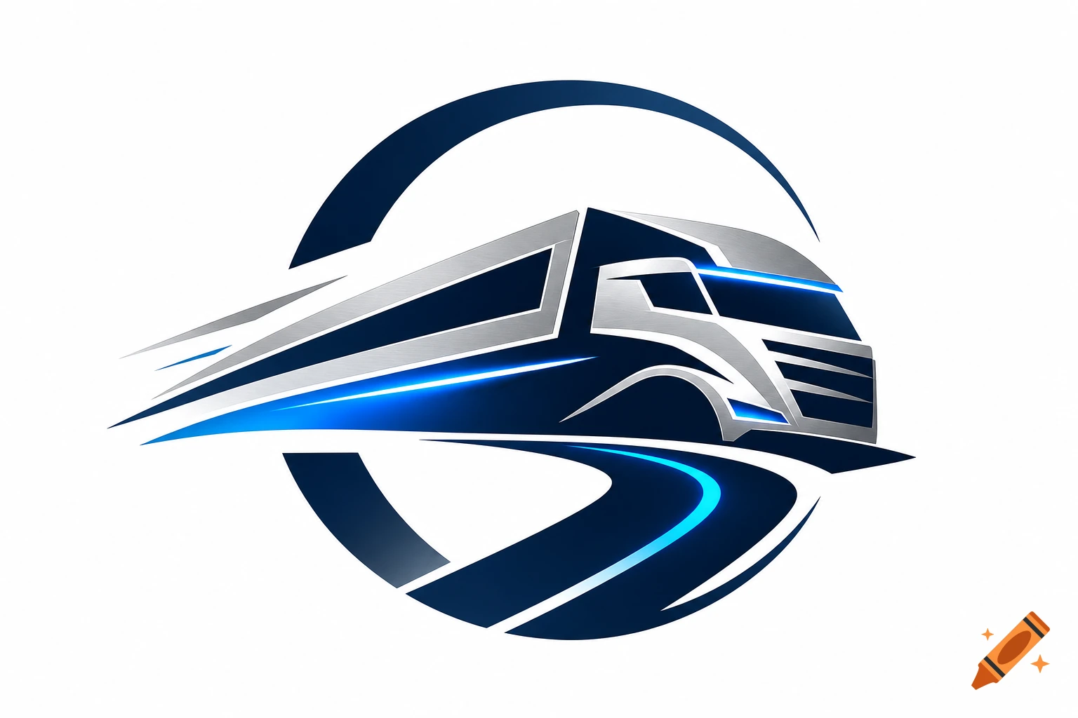 Stylized logo of a blue and silver semi-truck with speed lines, set within a dark blue circular design.