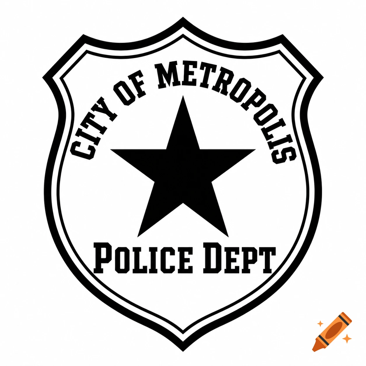 A black and white shield logo for the City of Metropolis Police Dept with a central star.