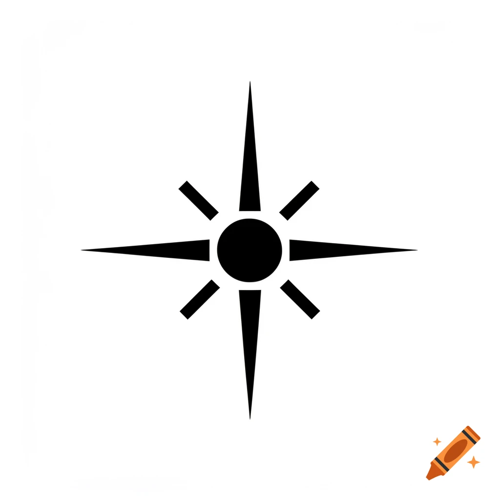 A minimalist 2D black sparkle star icon with a central circle and eight radiating points on a white background.