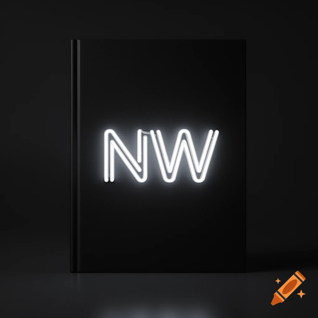 A black book cover with the letters 'NW' in bright white neon, centered against a dark background.