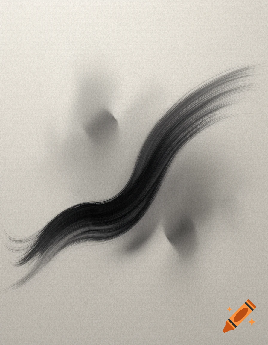 A dynamic black brushstroke curves across a subtly textured, light grey background with soft shadows.