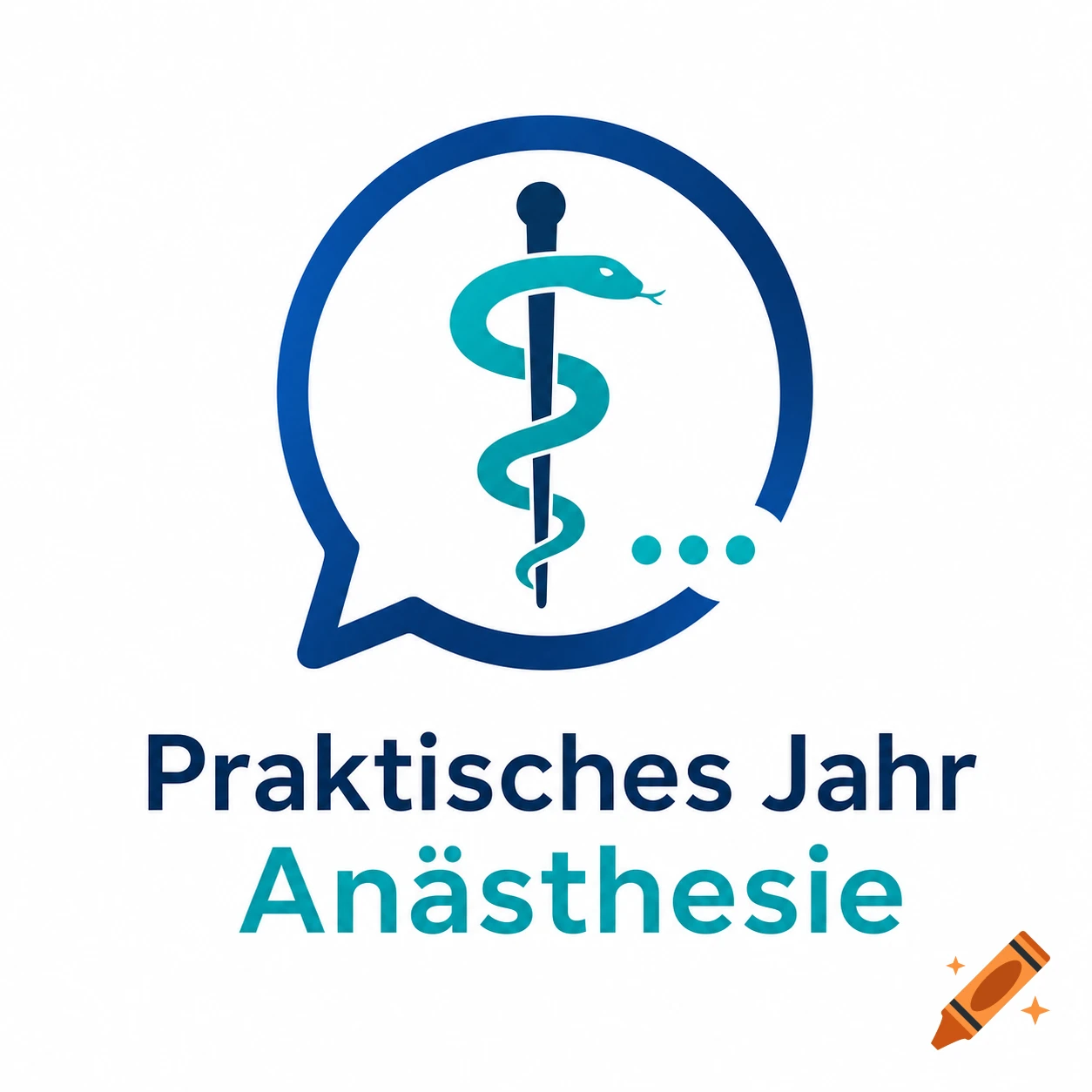 A blue and teal logo featuring a caduceus inside a speech bubble, with text "Praktisches Jahr Anästhesie" below it.