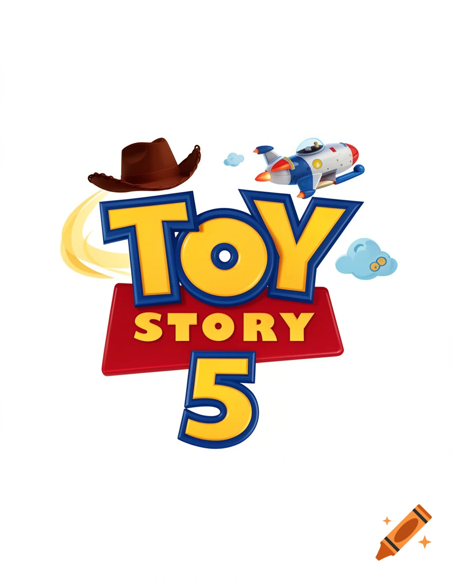 A colorful logo for "TOY STORY 5" featuring a cowboy hat and a spaceship flying above the text.