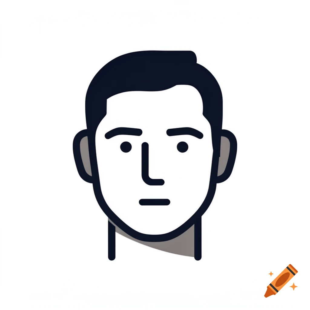 Minimalist line art icon of a person's head with dark hair and simple facial features on a white background.
