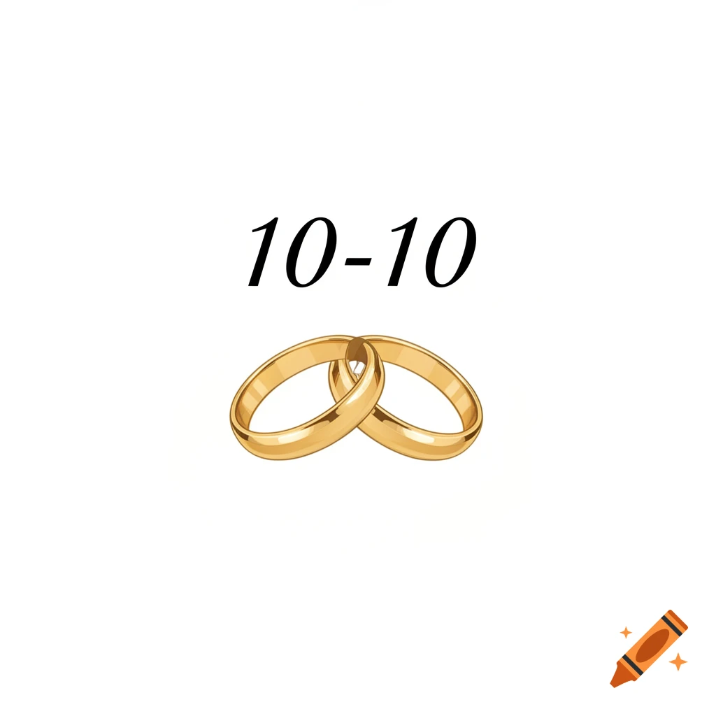 Two golden intertwined wedding rings with '10-10' above them on a white background.