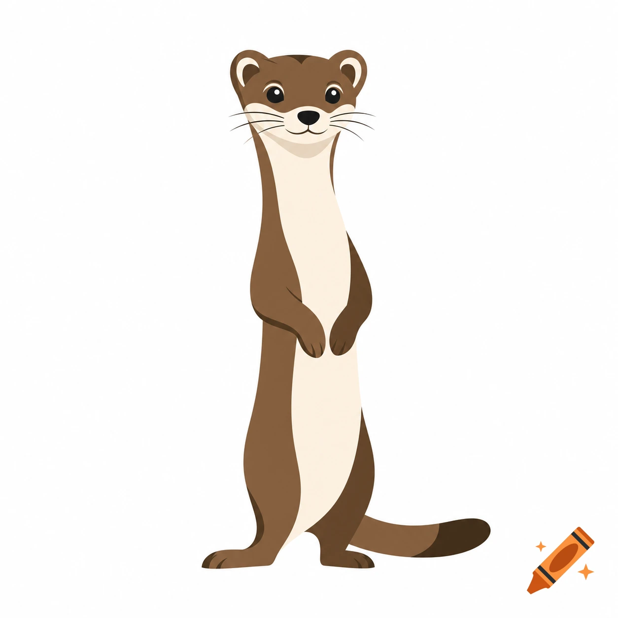 A cute brown and cream weasel or ermine stands upright on a white background, rendered in a flat vector art style.