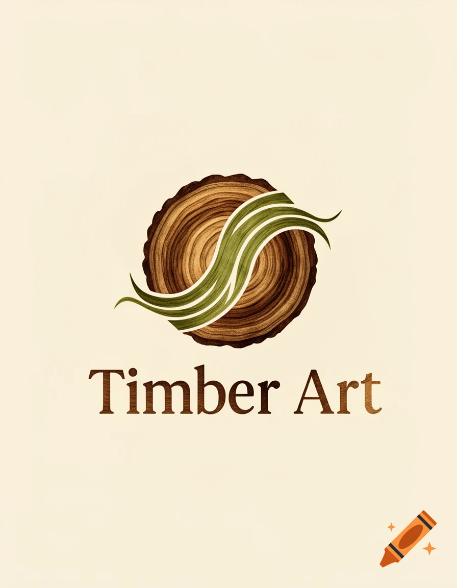 A logo featuring a tree trunk cross-section with green wavy lines, and the text 'Timber Art' below.