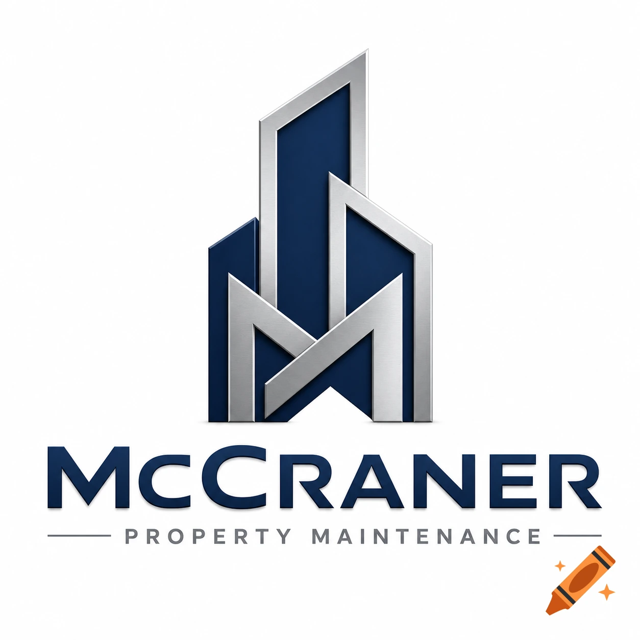 Corporate logo with abstract silver and blue building shapes above the text "McCraner Property Maintenance" on a white background.