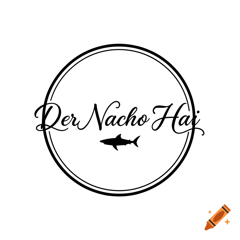 Black and white circular logo with 'Der Nacho Hai' in script font and a shark silhouette.